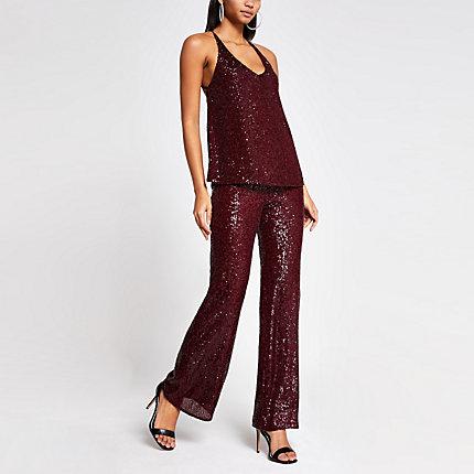 River Island Womens Sequin Cowl Cross Back Cami Top