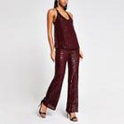 River Island Womens Sequin Cowl Cross Back Cami Top