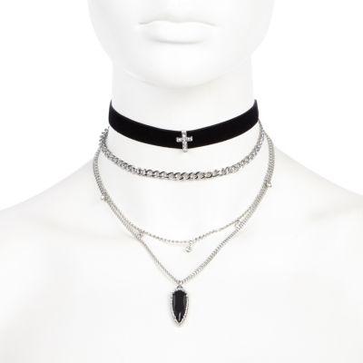 River Island Womens Velvet Layered Choker Necklaces