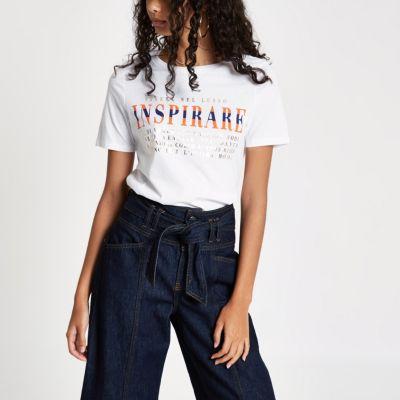 River Island Womens White 'inspirare' Print Fitted T-shirt