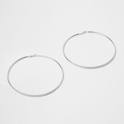 River Island Womens Silver Tone Large Glitter Hoop Earrings