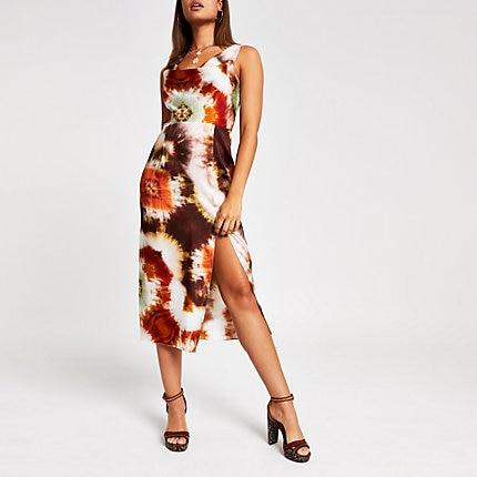 River Island Womens Tie Dye Cowl Neck Midi Slip Dress