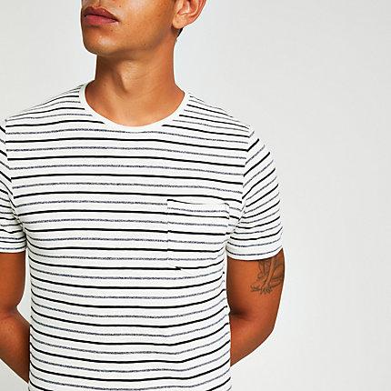 Mens Jack And Jones White Stripe Print T-shirt