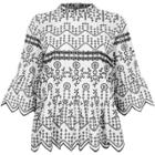 River Island Womens White Embroidered Cutaway Hem Smock Top