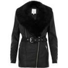 River Island Womens Faux Fur Collar Belted Jacket