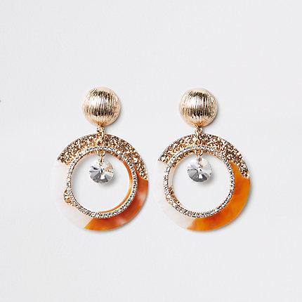 River Island Womens Gold Tone Glitter Hoop Drop Earrings