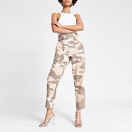 River Island Womens Camo Paperbag Jeans