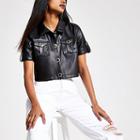 River Island Womens Petite Faux Leather Cropped Shirt