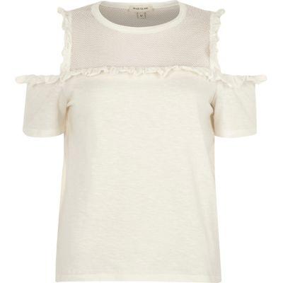 River Island Womens Frill Mesh Panel Cold Shoulder Top