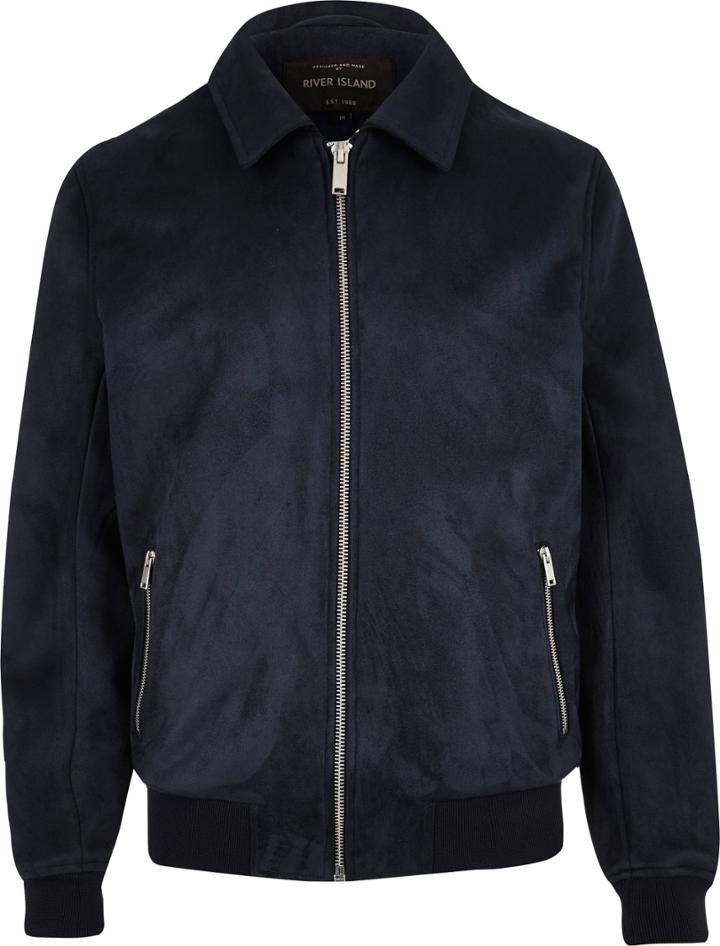 River Island Mensnavy Faux Suede Zip-up Jacket