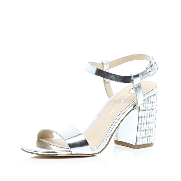 River Island Womens Silver Gemstone Heel Sandals