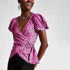 River Island Womens Print Wrap Embellished Buckle Wrap Top