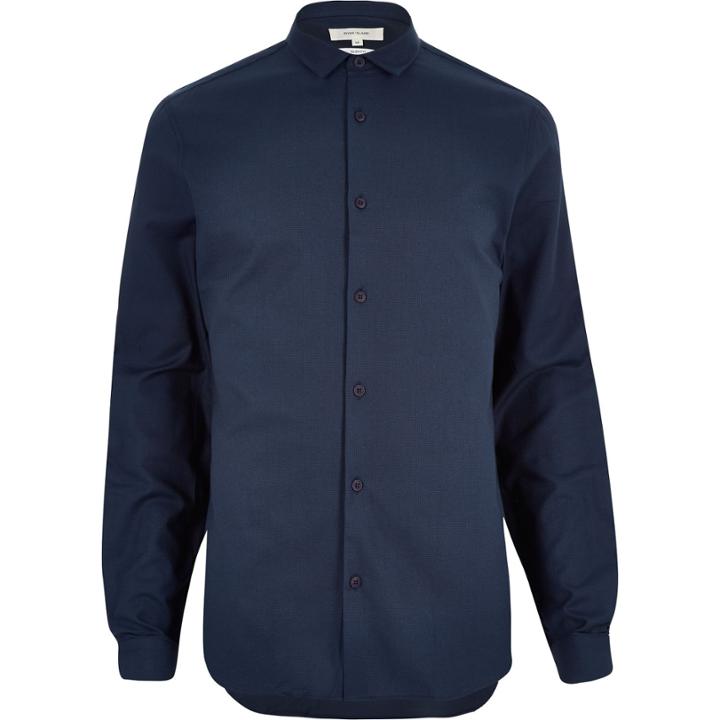 River Island Mensnavy Textured Weave Slim Shirt