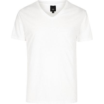 River Island Mens White V Neck Short Sleeve T-shirt