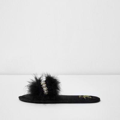 River Island Womens Feather Embellished Slippers