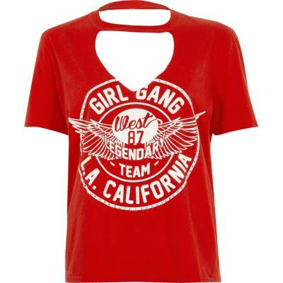 River Island Womens Petite 'girl Gang' Choker Neck T-shirt