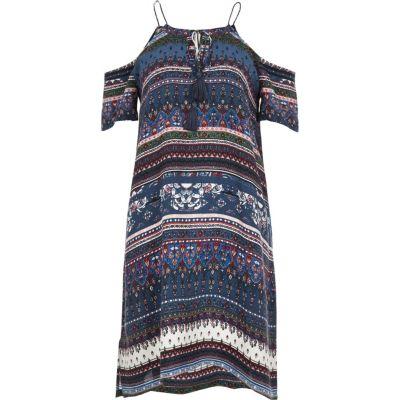 River Island Womens Print Cold Shoulder Swing Dress