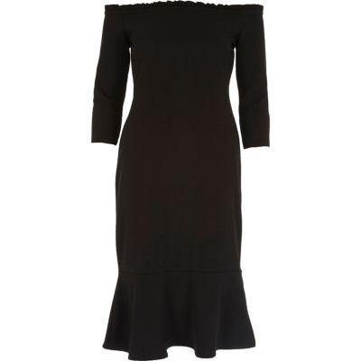 River Island Womens Frill Hem Bardot Bodycon Dress