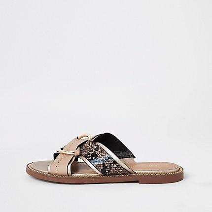 River Island Womens Wide Fit Cross Studded Mule Sandal