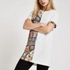 River Island Womens White Scarf Print Trim Loose Fit T-shirt