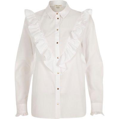River Island Womens White V Frill Oversized Shirt