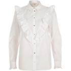 River Island Womens White V Frill Oversized Shirt