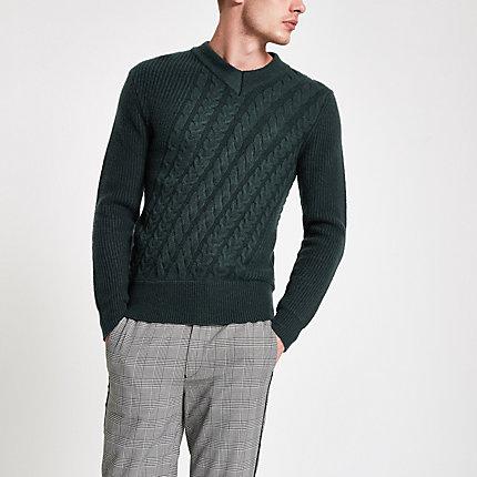 River Island Mens Cable Knit Slim Fit Sweater