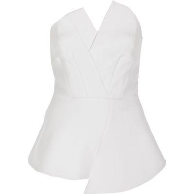 River Island Womens White Asymmetric Peplum Bandeau Top
