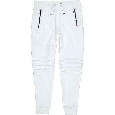 River Island Mens White Biker Panel Muscle Fit Joggers