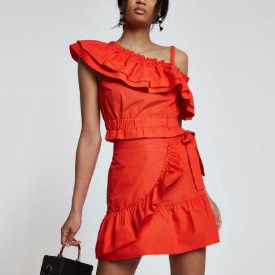 River Island Womens Poplin Frill Wrap Mini Skirt