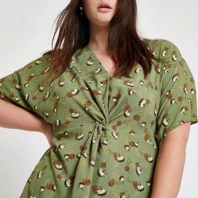 River Island Womens Plus Print Twist Front Top