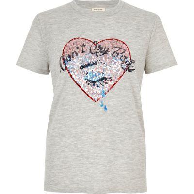 River Island Womens Sequin Heart T-shirt
