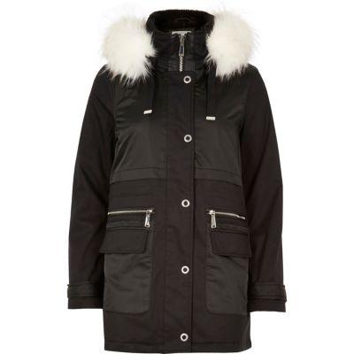 River Island Womens Eyelet Faux Fur Trim Parka