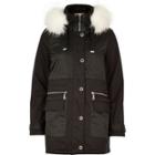 River Island Womens Eyelet Faux Fur Trim Parka