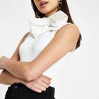 River Island Womens White Bow Neck Fitted Bodysuit