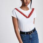 River Island Womens White Faux Pearl Tape Embellished T-shirt