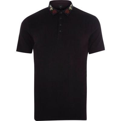 River Island Mens Embroidered Collar Slim Fit Polo Shirt
