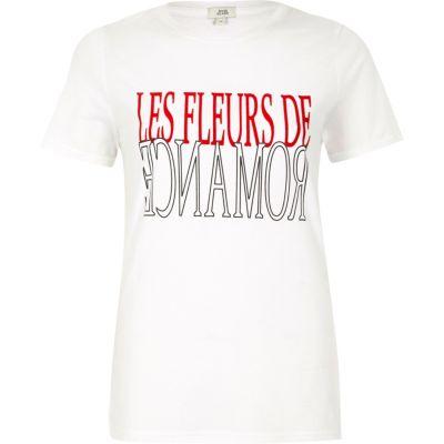 River Island Womens White 'les Fleurs' Flock Print Fitted T-shirt