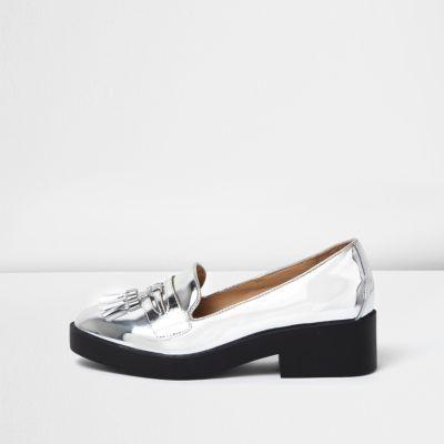 River Island Womens Silver Chunky Loafers