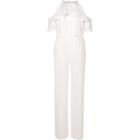 River Island Womens White Frill Cold Shoulder Wide Leg Jumpsuit