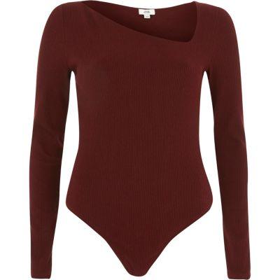 River Island Womens Rib Asymmetric Long Sleeve Bodysuit