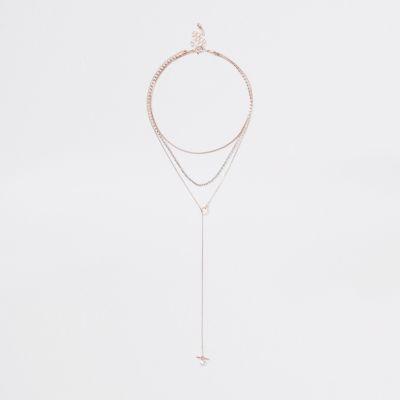 River Island Womens Rose Gold Layered Thread Through Necklace