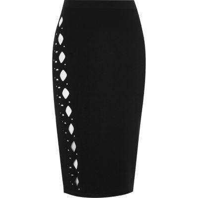 River Island Womens Knit Studded Cut Out Midi Skirt