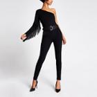River Island Womens One Shoulder Fringe Sleeve Bodysuit