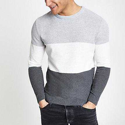 River Island Mens Block Muscle Fit Knit Sweater