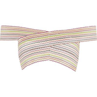 River Island Womens White Stripe Bandage Bardot Bikini Top