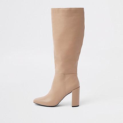 River Island Womens Leather Block Heel Knee High Boots