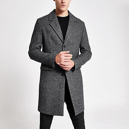River Island Mens Single Breasted Wool Overcoat
