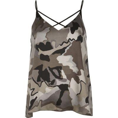 River Island Womens Camo Strappy Cami Top
