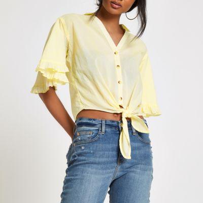 River Island Womens Stripe Frill Tie Front Cropped Shirt